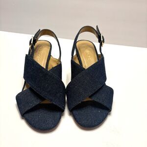 Talbots Women’s Denim Sling Back Heeled Sandal Size 7 2.25” Heel FLAW